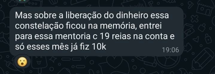 Mensagem de Simone sobre sua transformação financeira após a constelação